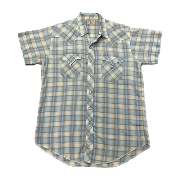 Vintage 80s Tem-Tex Western Extra Long Tail Plaid Pearl Snap Shirt - Picture 1 of 5